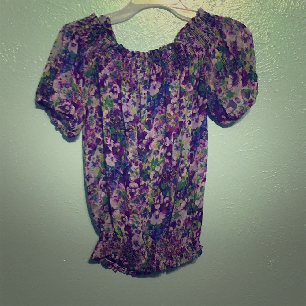 Floral purple off shoulder top
